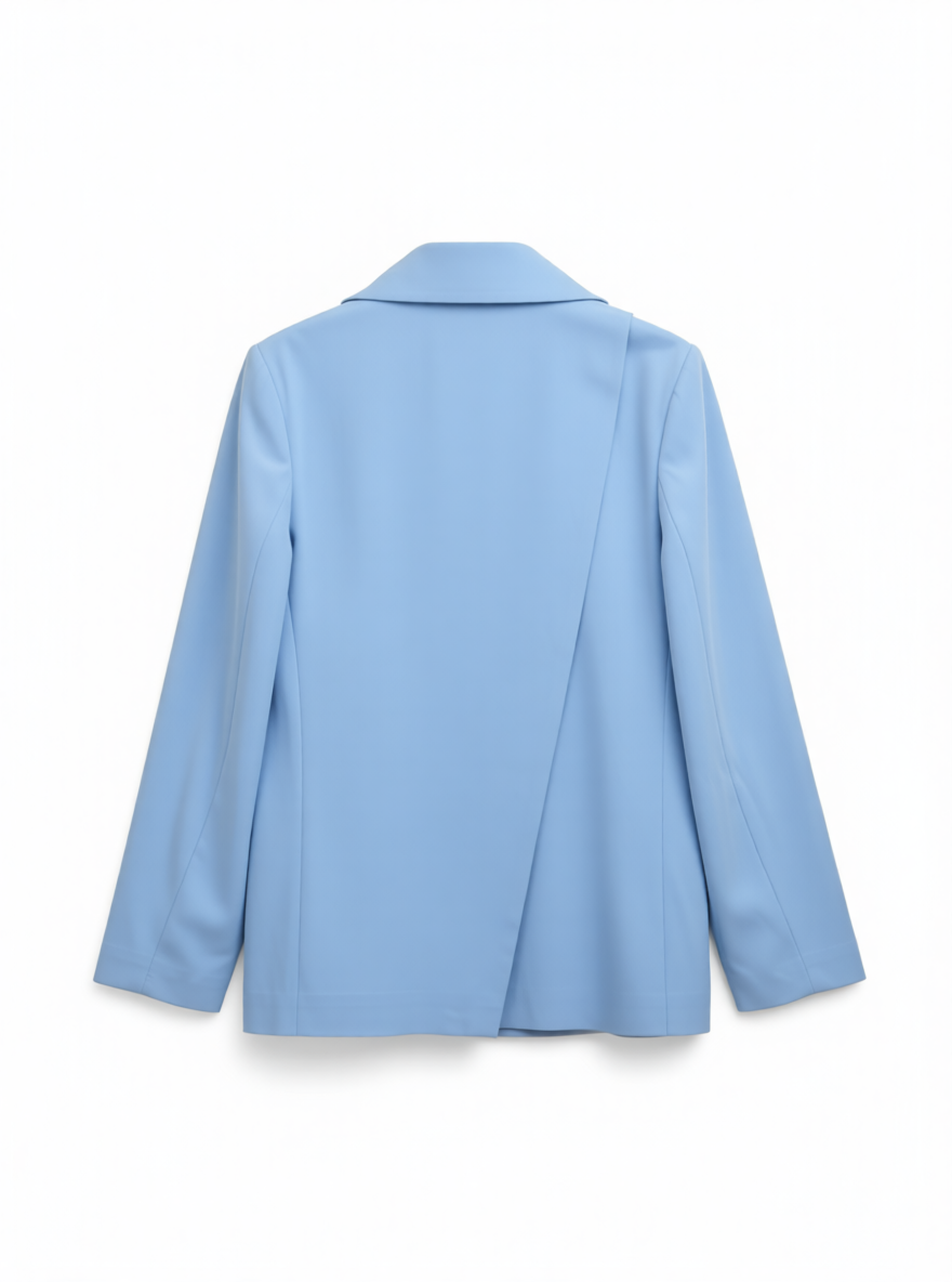 Blauwe oversized blazer met schuin weglopende split