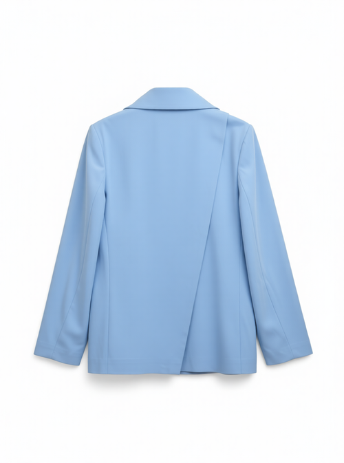 Blauwe oversized blazer met schuin weglopende split