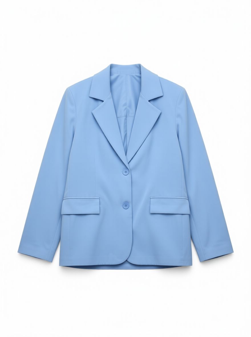 Blauwe oversized blazer van dunne stof met een sluiting met twee knopen en schoudervulling
