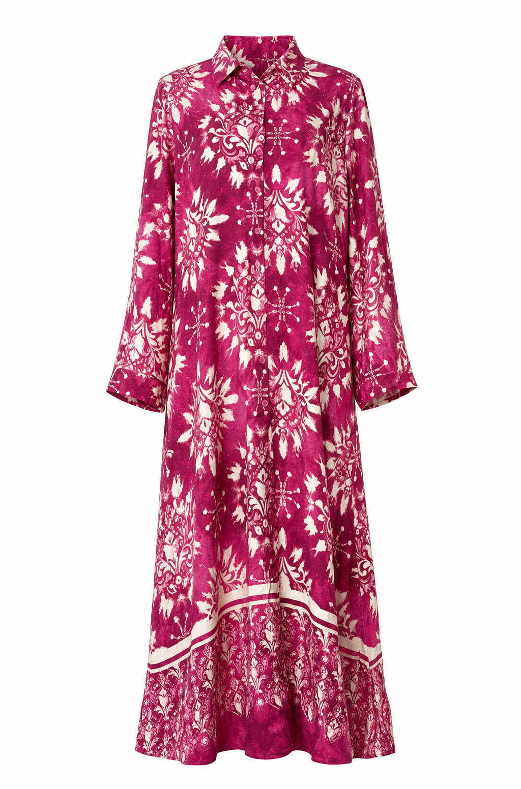 Katoenen maxi-jurk met overhemdkraag, print en split