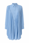 Hemelsblauwe plissé tuniek blouse met overhemdkraag