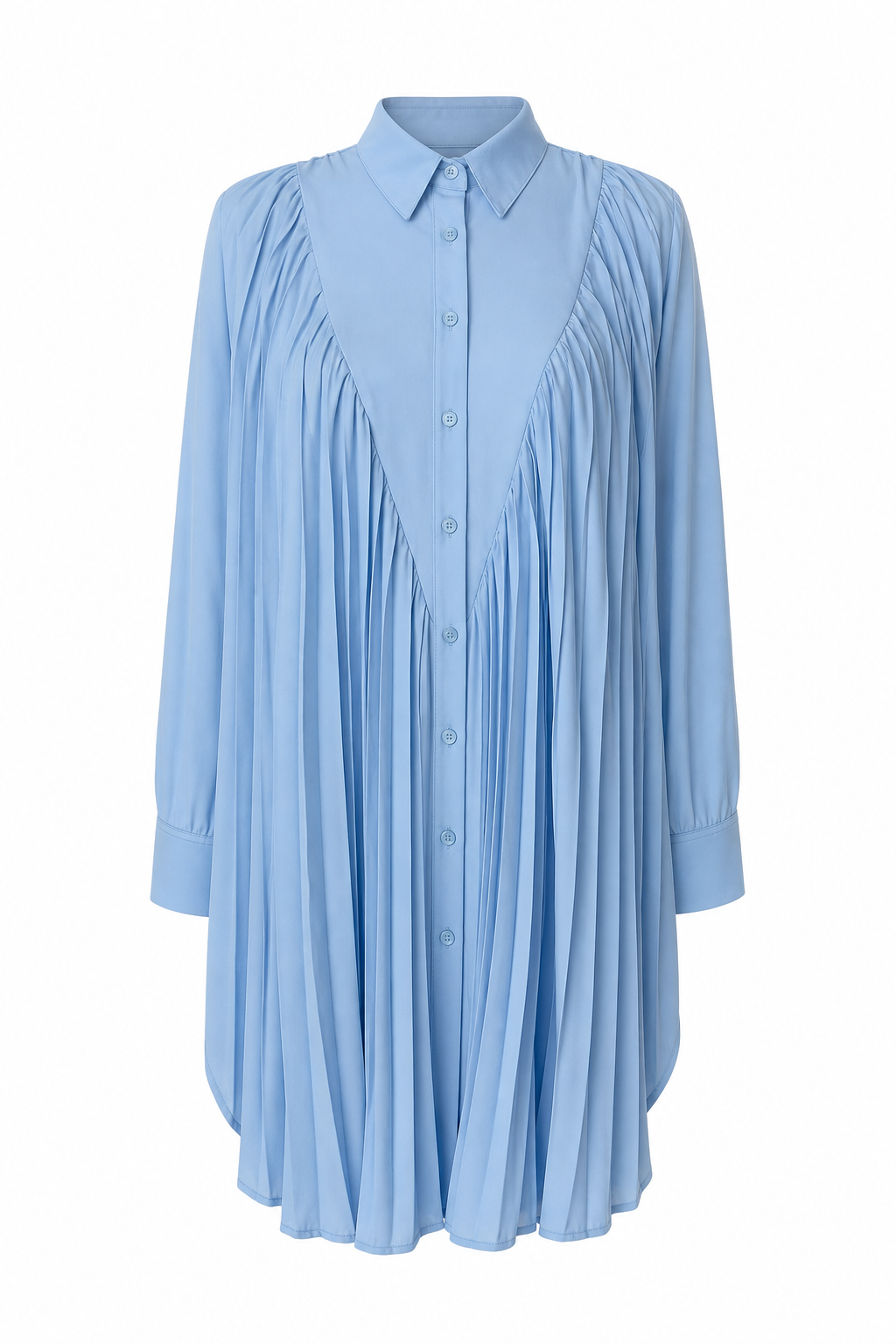 Hemelsblauwe plissé tuniek blouse met overhemdkraag