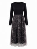 Maxi jurk met zwarte ribstof top en panterprint rok
