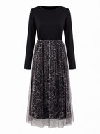 Maxi jurk met zwarte ribstof top en panterprint rok