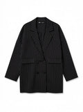 Oversized lange blazer met verticale strepen - zwart/wit