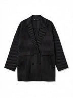Oversized lange blazer met verticale strepen - zwart/wit