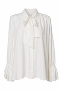 Oversized witte blouse met strikkraag en dubbele ruches