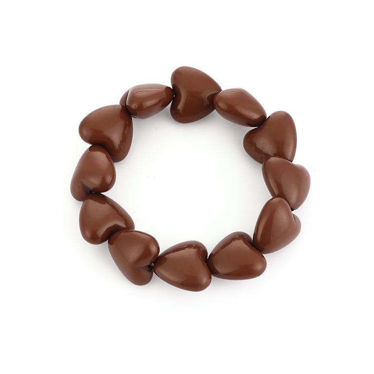 Bruine kralen armband dames met puffed hartjes.