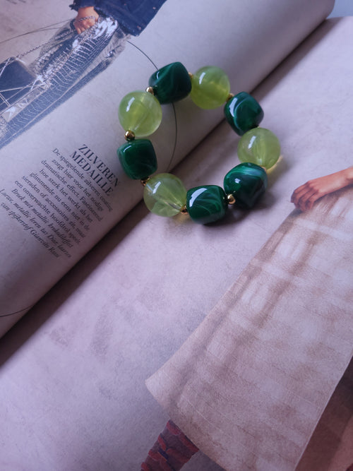 Armband kralen - druif groen & goudkleurig | stainless steel
